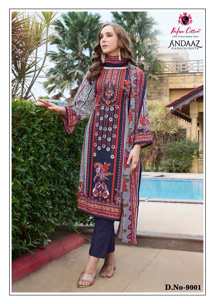 Andaaz Vol 9 By Nafisa Printed Karachi Cotton Dress Material Suppliers In India